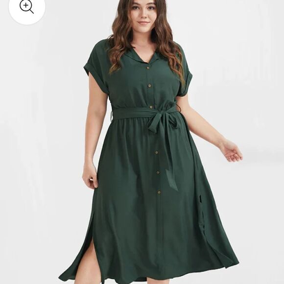 NWT BloomChic button front short sleeve belted dress 12/ L - Picture 1 of 9
